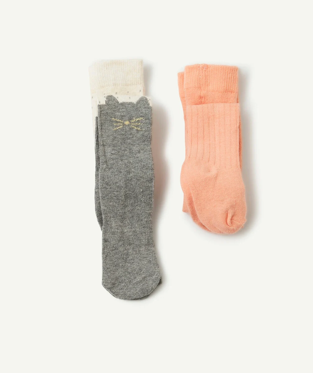 LES 2 PAIRES DE COLLANTS CHAT ROSES ET GRIS