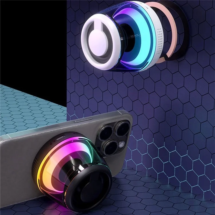 Portabler Magnetischer Wireless Bluetooth 5.3 Mini Lautsprecher mit RGB Beleuchtung / Handy Halterung - Schwarz