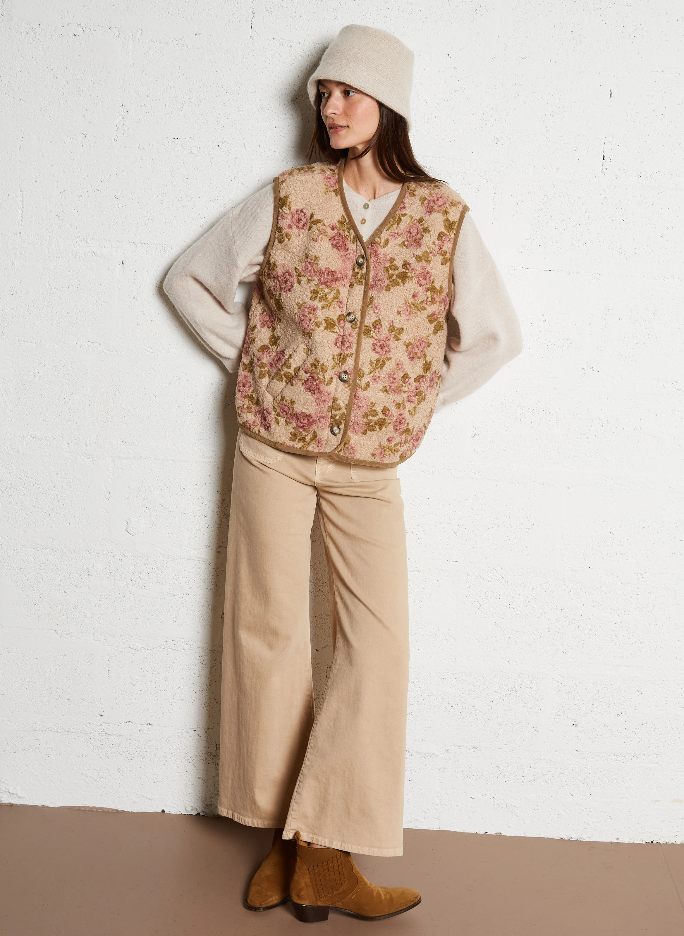 Jean large taille haute en coton | Blanc