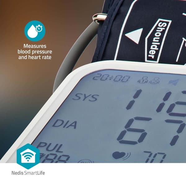 Nedis Smartlife Blodtrykksmåler | Væpne | Bluetooth® | LCD-Skjerm | 22 - 42 cm | Deteksjon av uregelmessig hjerteslag / Deteksjon for mansjettbruk / H