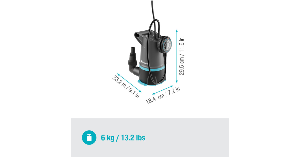 GARDENA2-in-1 helder/vuil water dompelpomp 20000 BASIC, 20.000 l/u dompel- en drukpompen  (Grijs/zwart, 550 Watt, 20.000 l/u, met vlotterschakelaar)