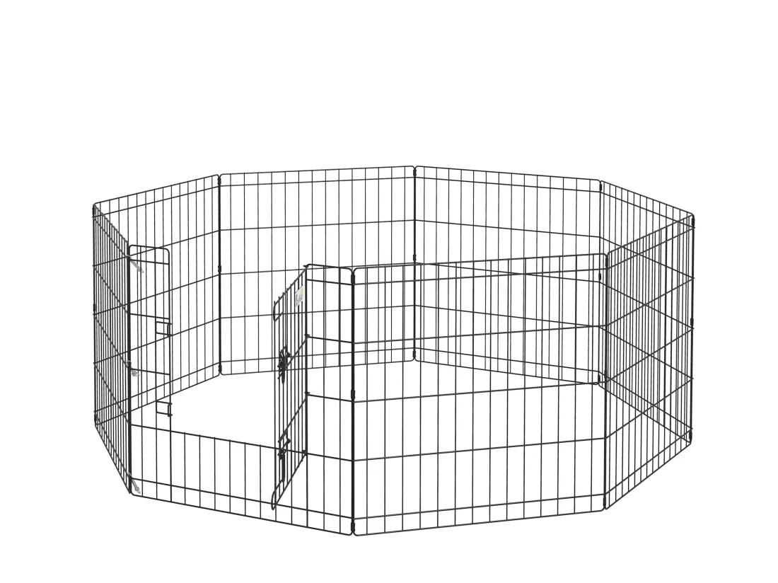 Parc enclos modulable pour chien animaux porte verrouillable 8 panneaux dim. panneau 61L x 61H cm métal noir