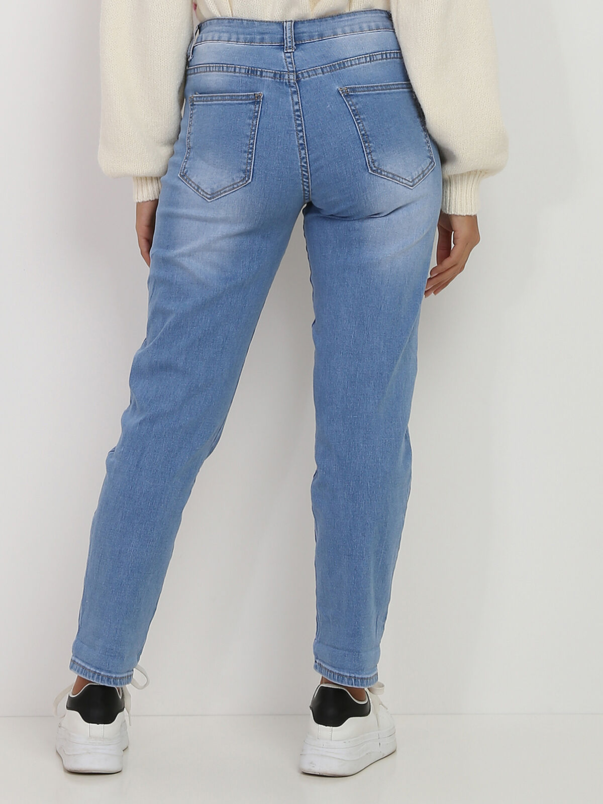 Jeans droit délavé- Bleu clair