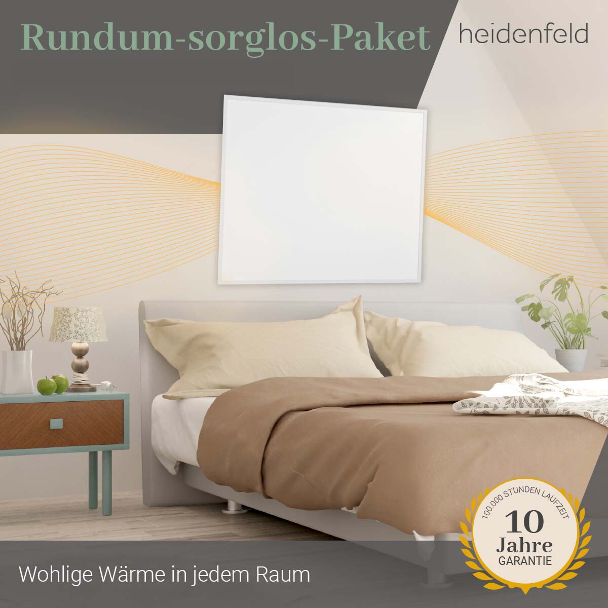 Heidenfeld Infrarotheizung HF-HP106-3, 300-1200 Watt, für 3-30 m², 10 Jahre Garantie, Fernbedienung (300 Watt)