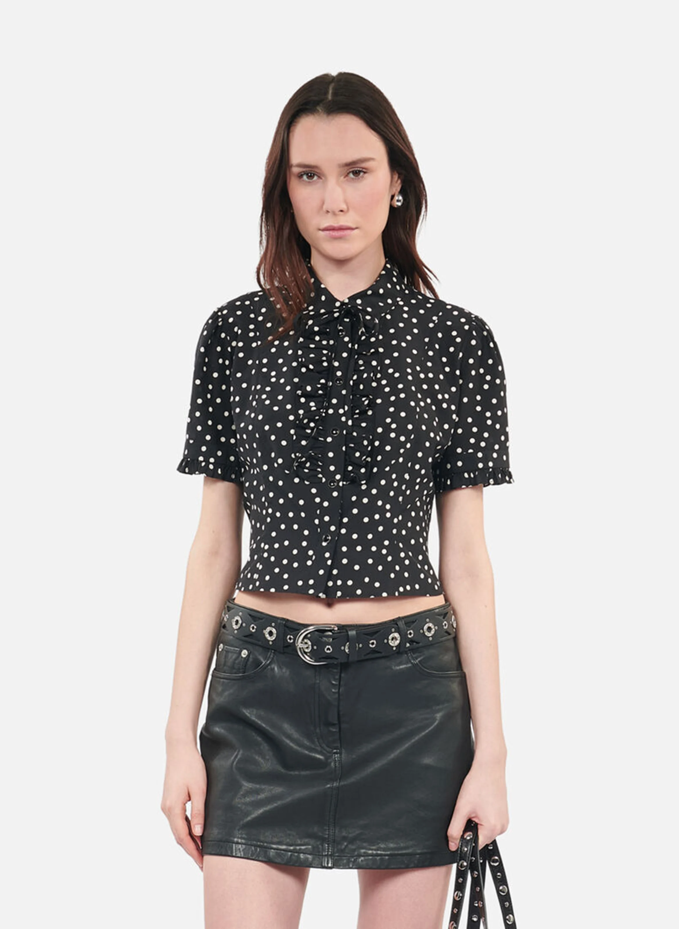 Chemise ajustée col classique en coton et soie mélangé imprimé | Noir