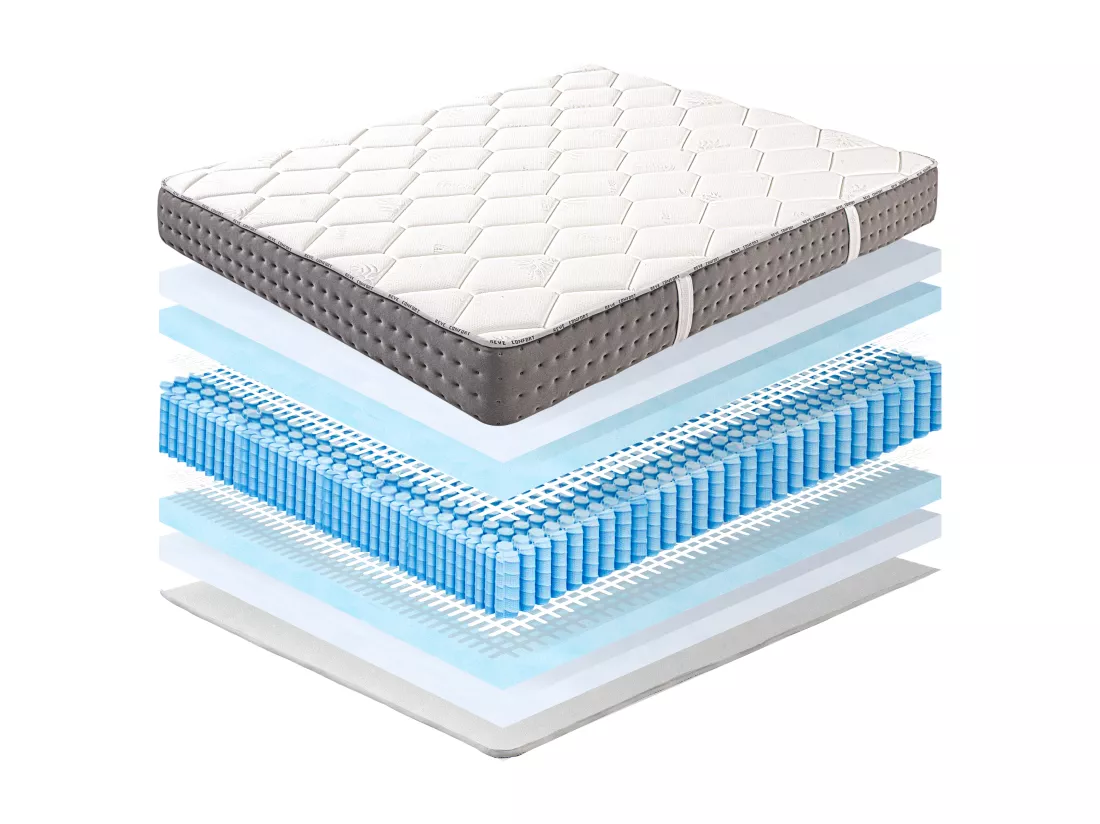 Matelas 140x190 cm, Sakina, 24cm, Ressorts Ensachés, Mousse Haute Densité, Soutien ferme