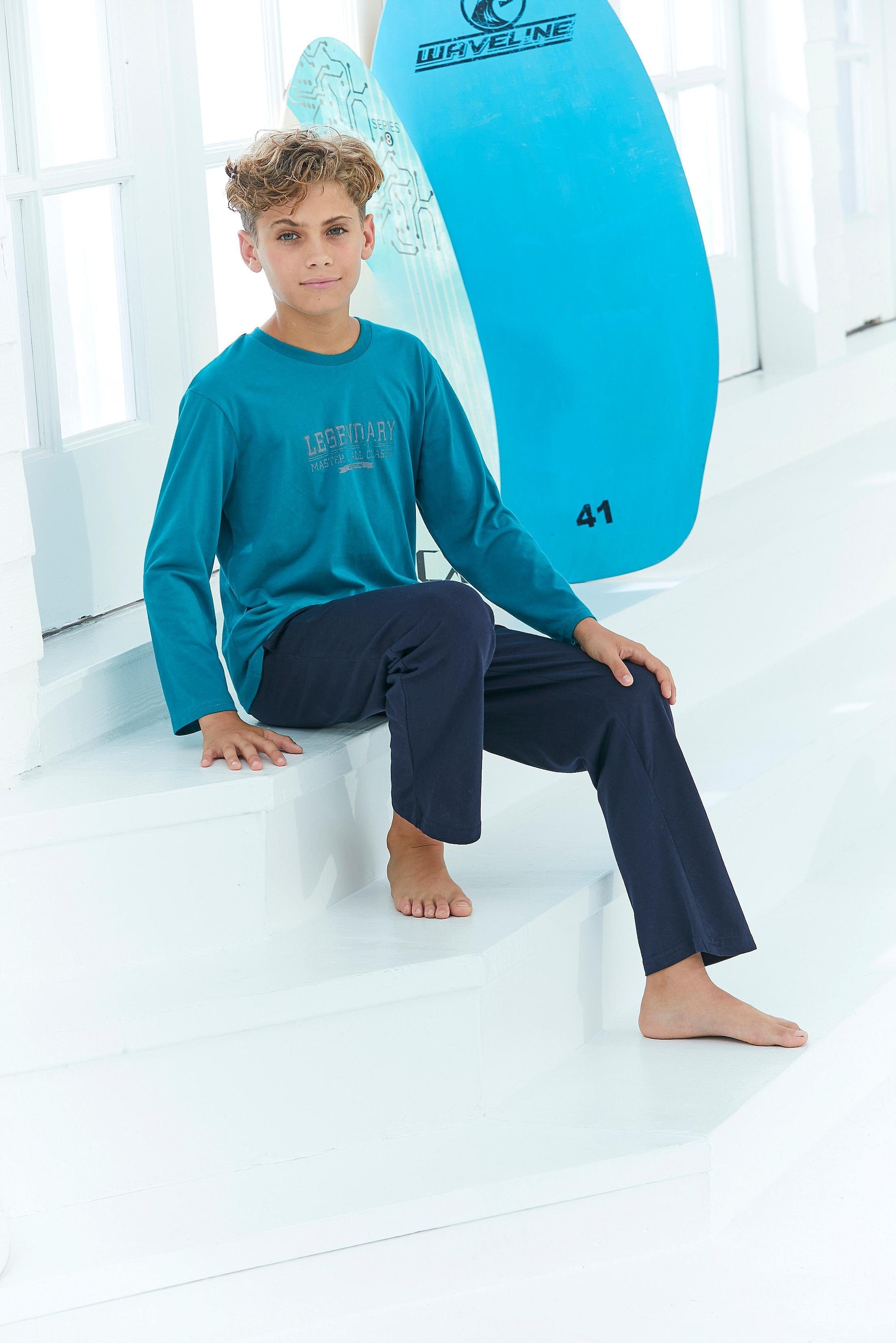 le jogger® Pyjama »mit Streifen und Print«, 4 Stk. in langer Form