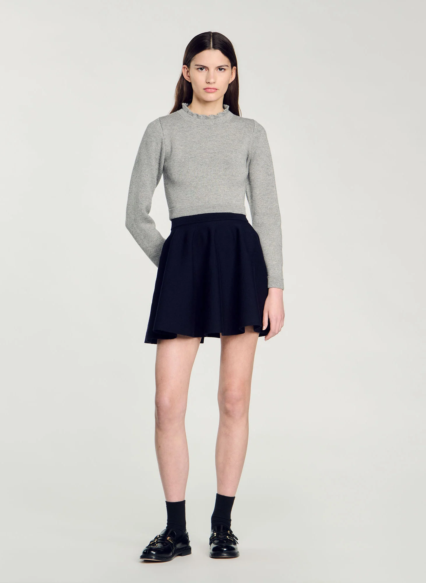 Pull à volants en laine mélangée | Gris