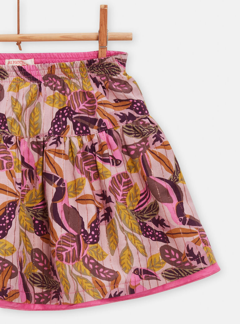 Jupe réversible rose et imprimé toucan pour fille