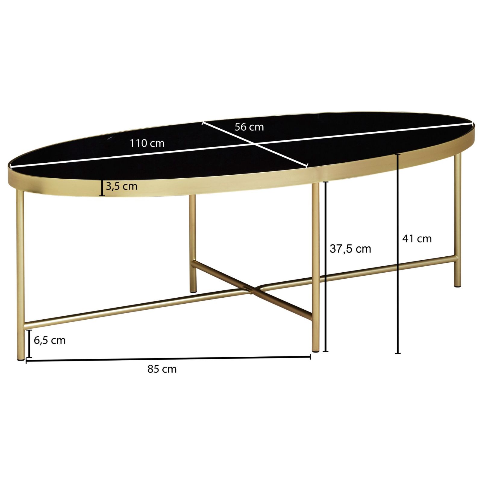 Couchtisch - gold-schwarz - Marmor-Optik - oval