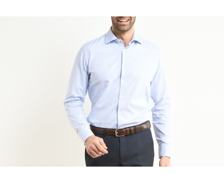Chemise bleu ciel popeline - Col italien - LUCIANO