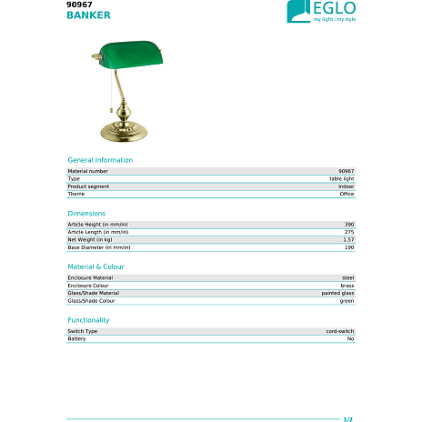 Banker bordlampe - grøn
