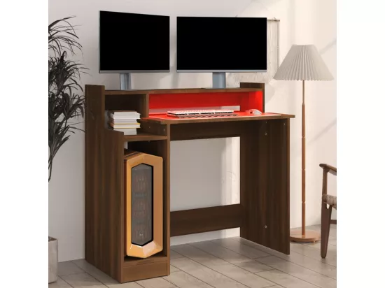 Bureau et lumières LED Chêne brun 97x45x90 cm Bois d'ingénierie