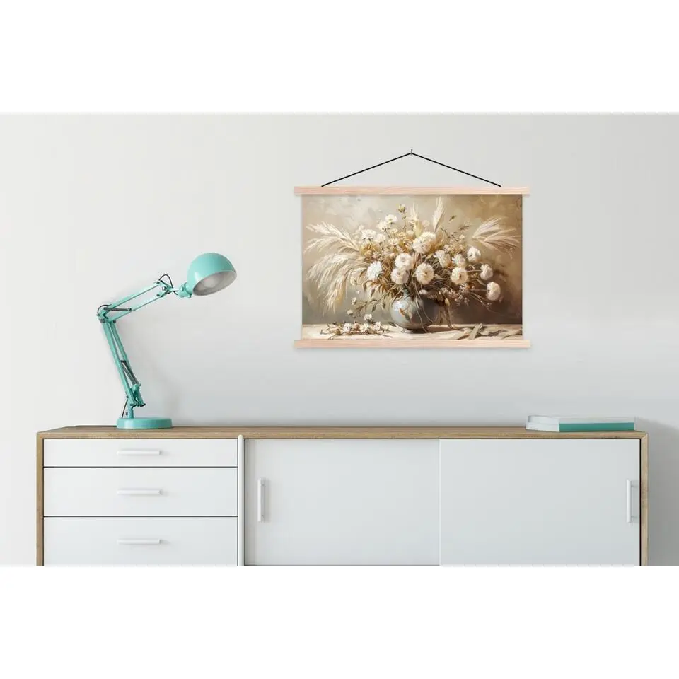 MuchoWow - Schoolplaat/ wandhanger - Bloemen - Vaas - Stilleven - Beig