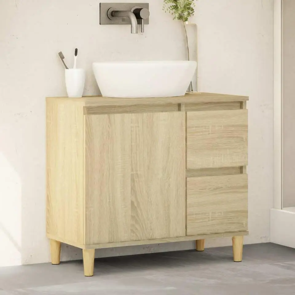 vidaXL - Wastafelonderkast met 1 deur 2 lades - Sonoma eiken - 65x33x60 cm