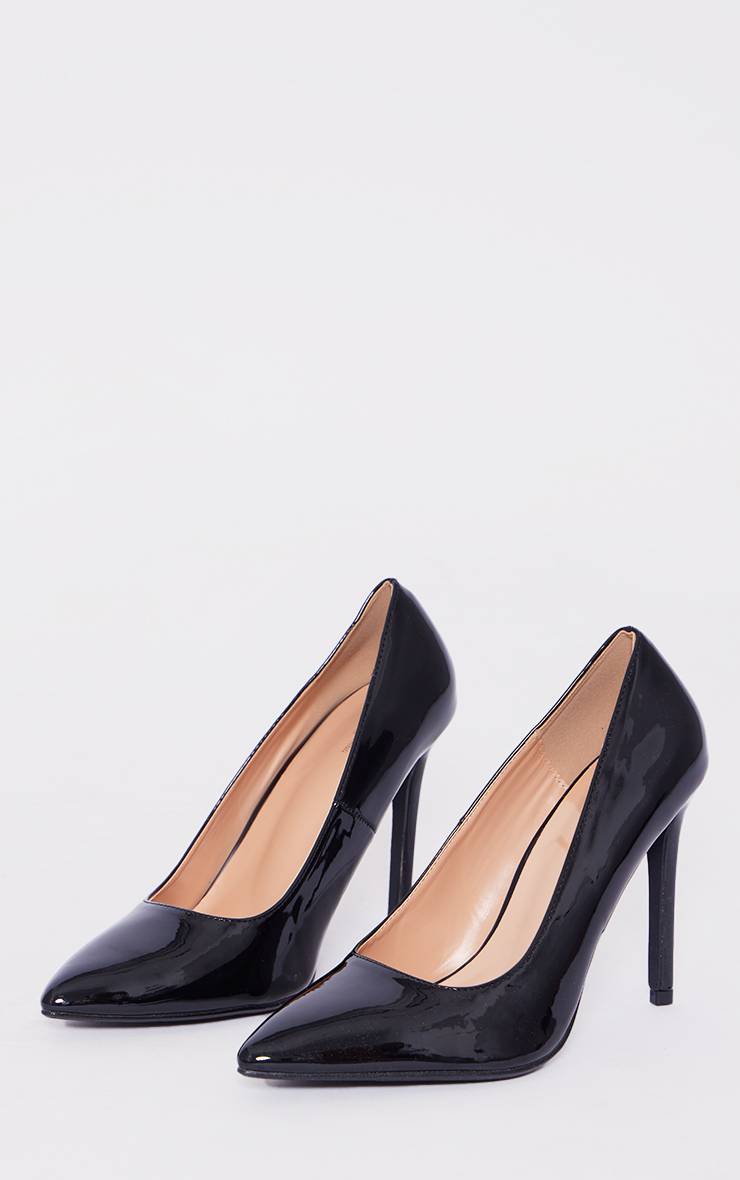 Noir Escarpins Vernis À Talon Coupe Large