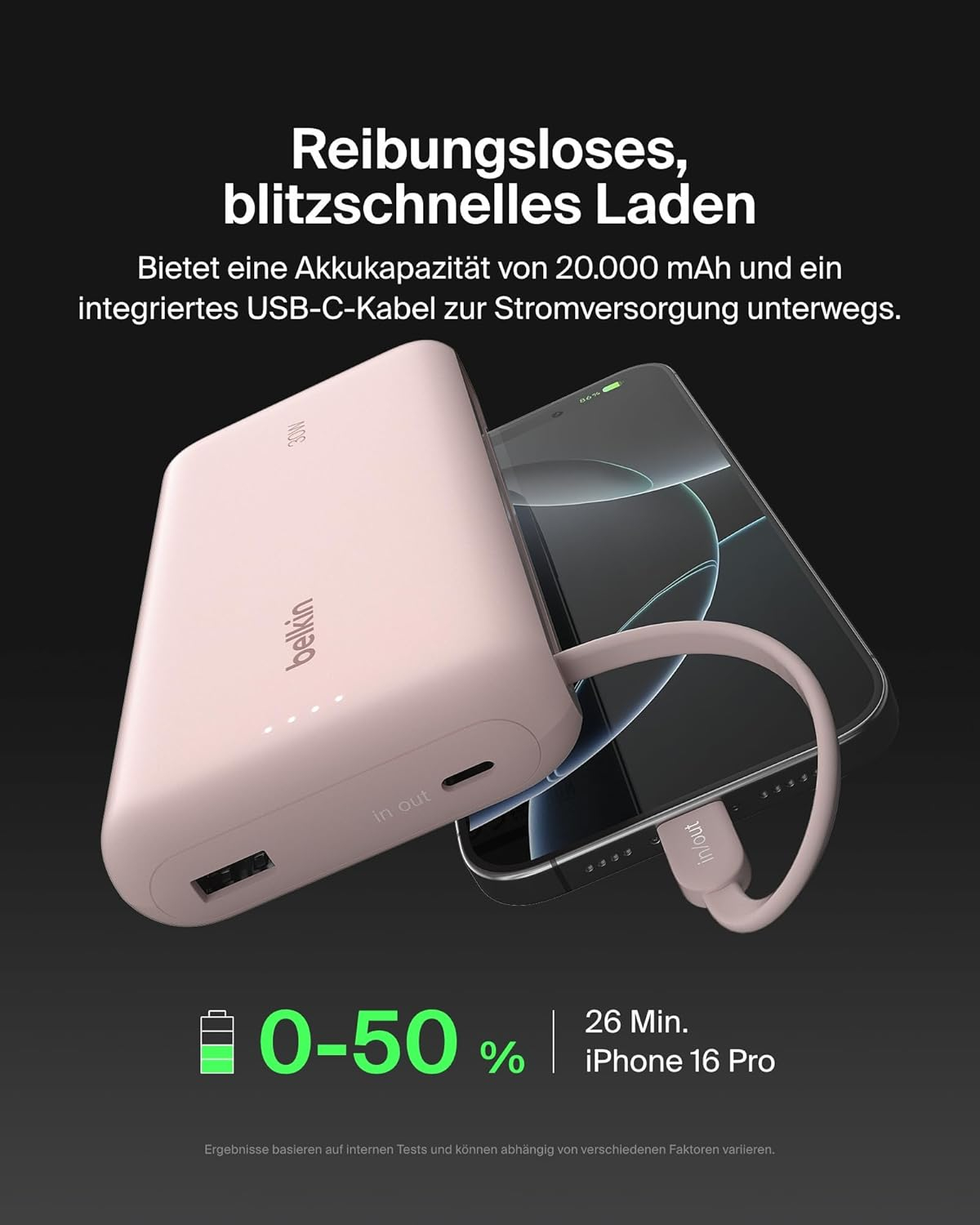(30W) 20000mAh BoostCharge Powerbank USB C / USB A Ladegerät inkl. USB C Ladekabel Power Delivery (BPB024hqPK) - Rosa