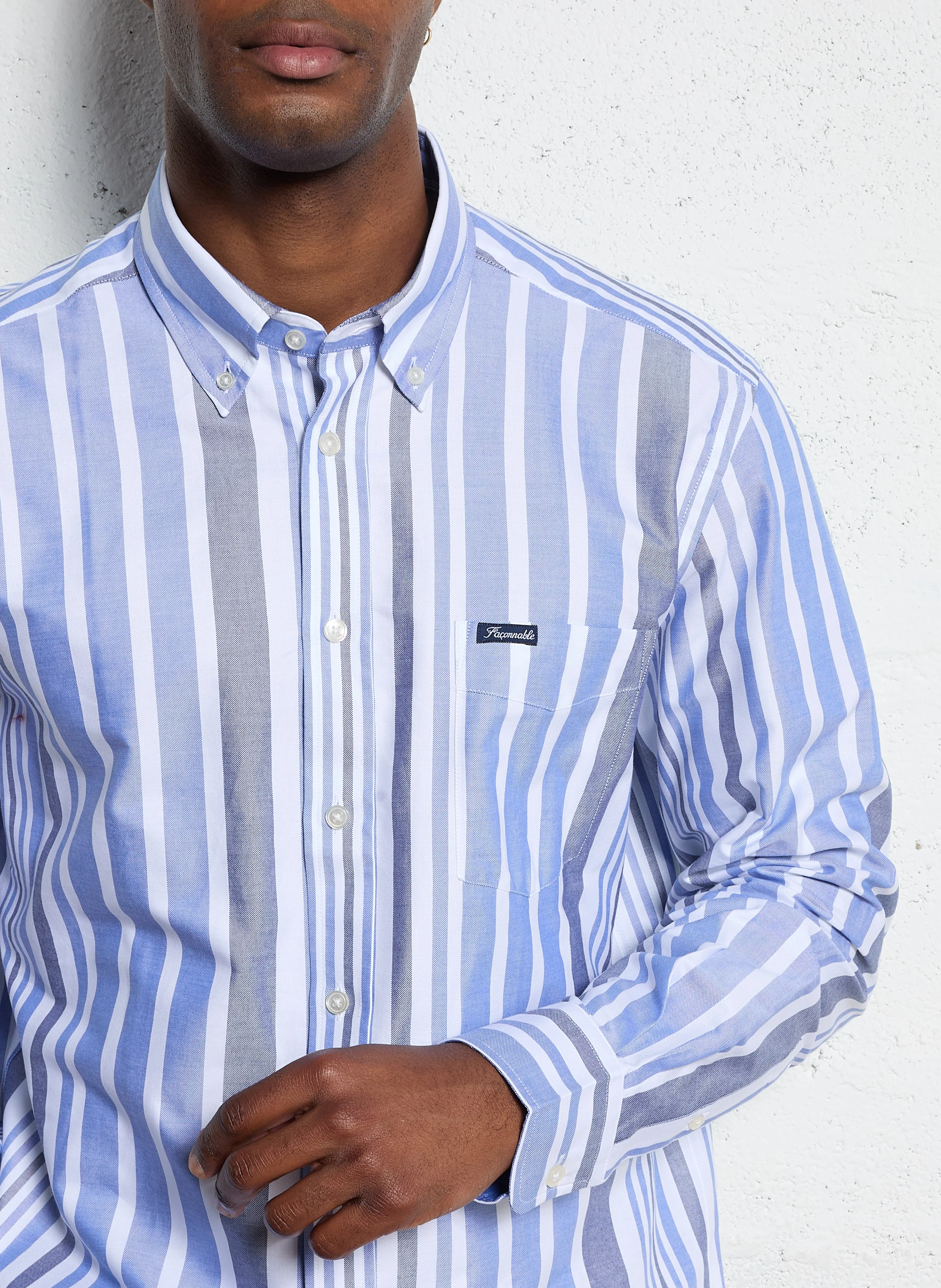 Chemise col américain à rayures | Bleu