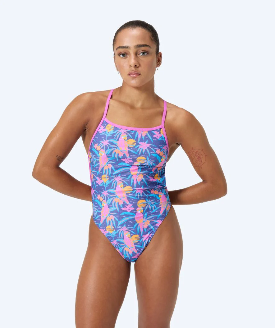 Speedo badedragt til damer - Allover Digital V-Back - Mørkeblå/lyserød