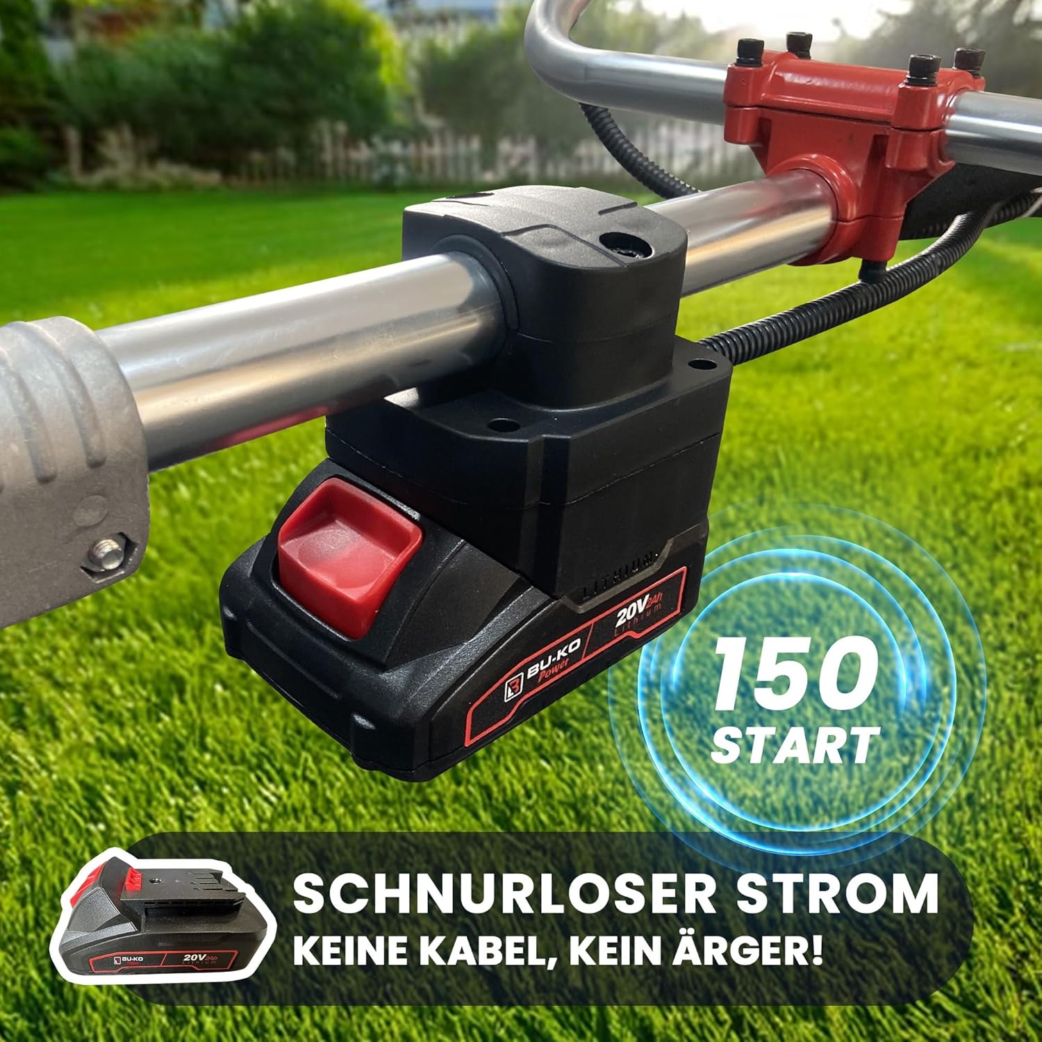BU-KO 52cc Benzin-Rasentrimmer Garten Multitool - Elektrischer Druckknopf & Zugschnurstart | 3-in-1 Freischneider, Rasentrimmer & Stahldraht Unkrautschneider | Schwerlast, Leistungsstarker 3HP Motor