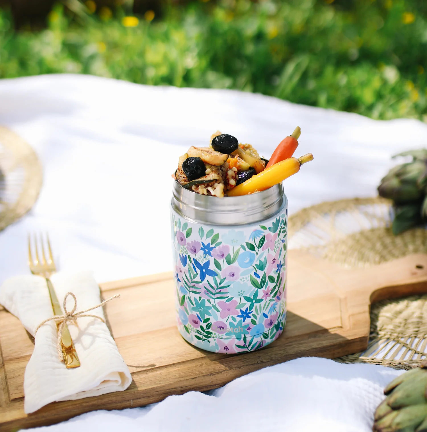 Boîte Repas Isotherme Flora Bleu - Qwetch