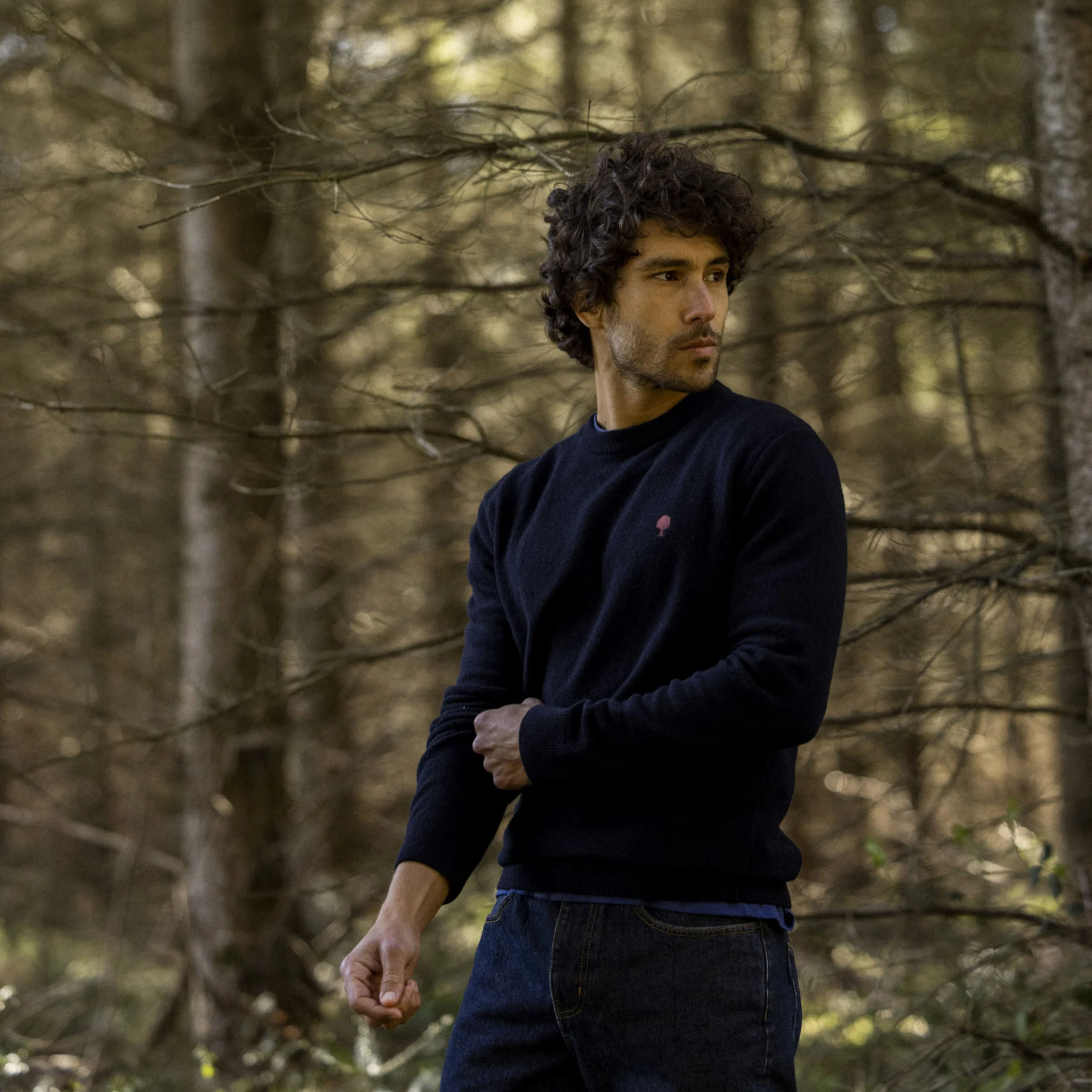 Pull col rond bleu marine laine - modèle Marly