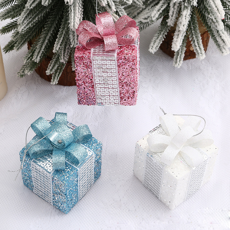 (9er Set) Ø8cm Styropor Christbaum Schmuck Glitzer Weihnachtskugeln Tannenbaum Home Deko - Pink / Weiss