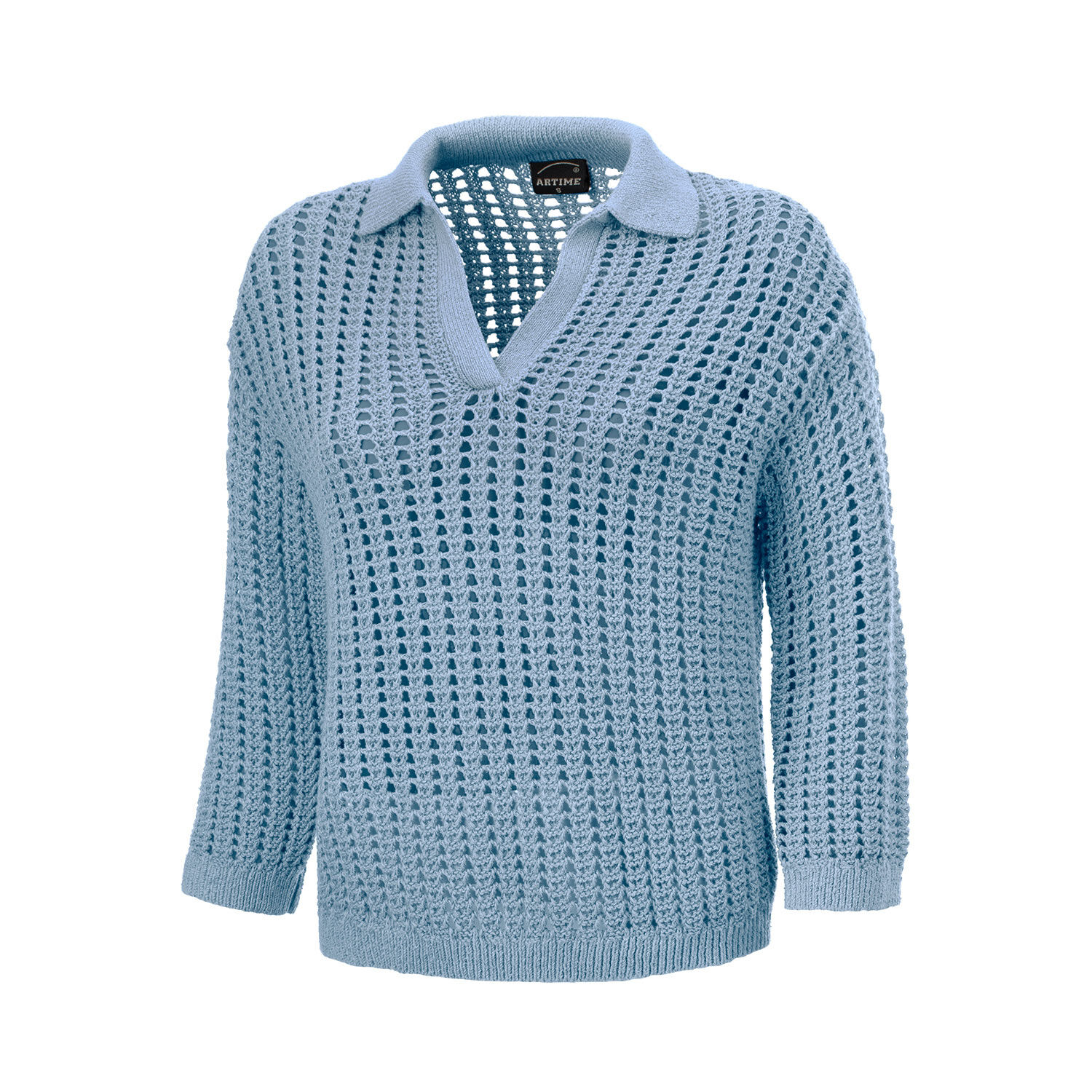 Gestrickter Ajourpullover mit Polokragen