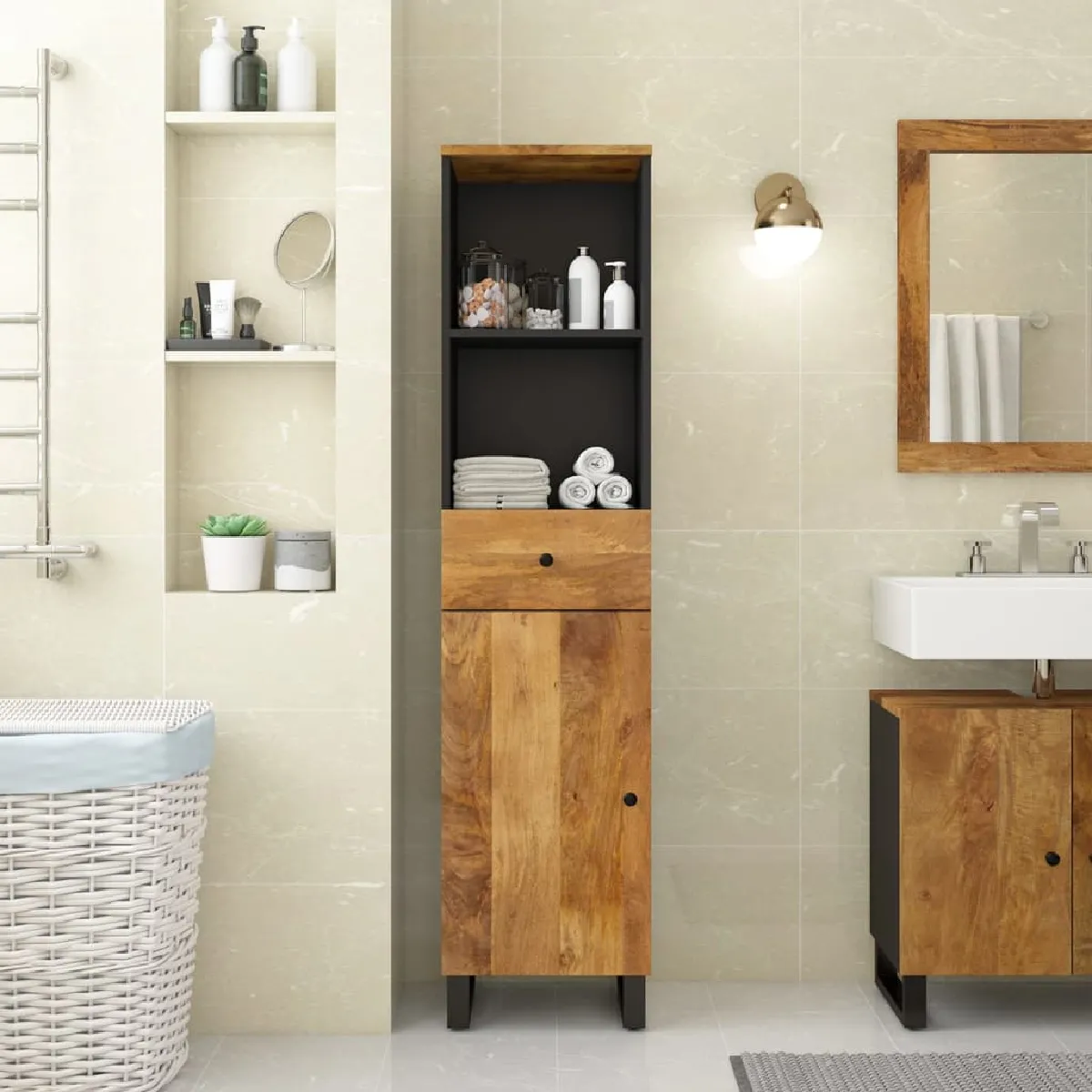 vidaXL Armoire de salle de bain bois massif de manguier