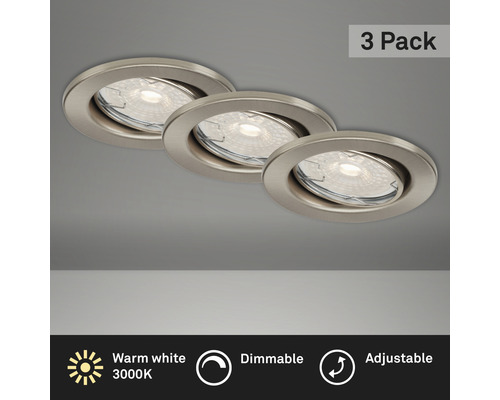 LED inbouwspots set IP23 dimbaar 3-delig 3x5W 3x380 lm 2700K nikkel/mat Ø 8,6/6,8 cm 230V