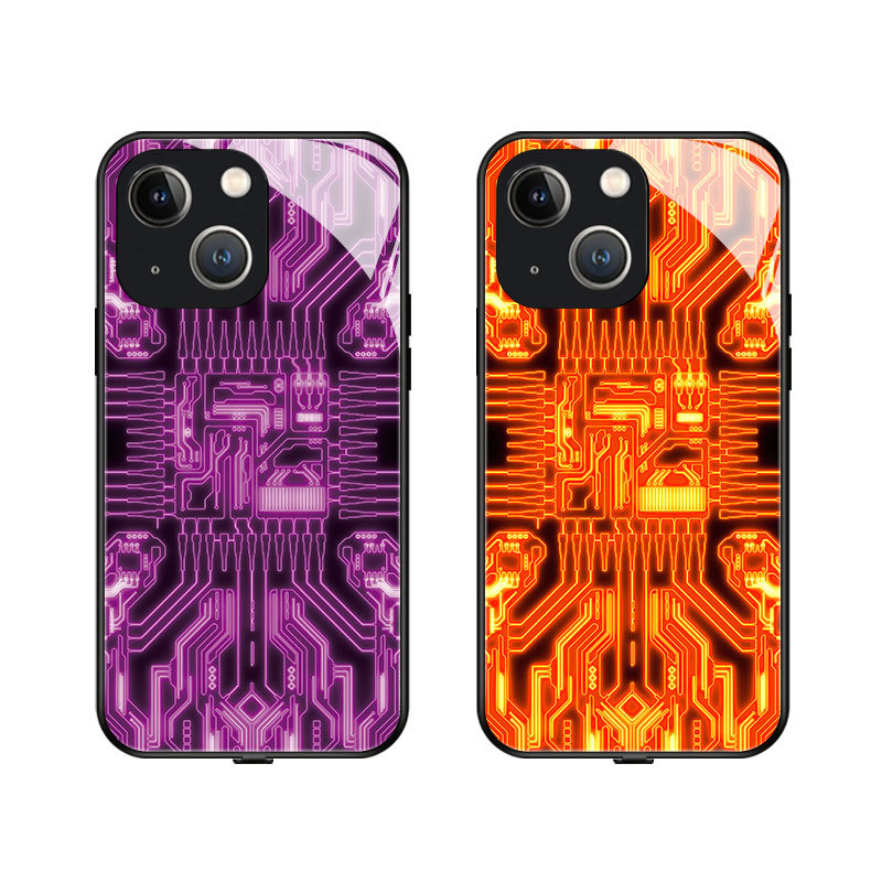 iPhone 14 Hybrid Hardcase Hülle mit TPU Bumper   LED Acryl Rückseite mit Kameraschutz - Mainboard Design