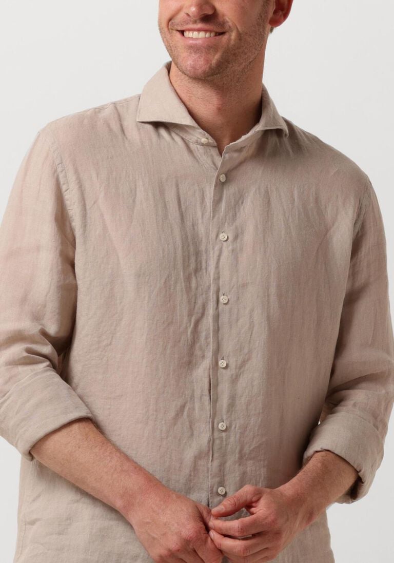 beige profuomo casual overhemd shirt x-cutaway sc linnen