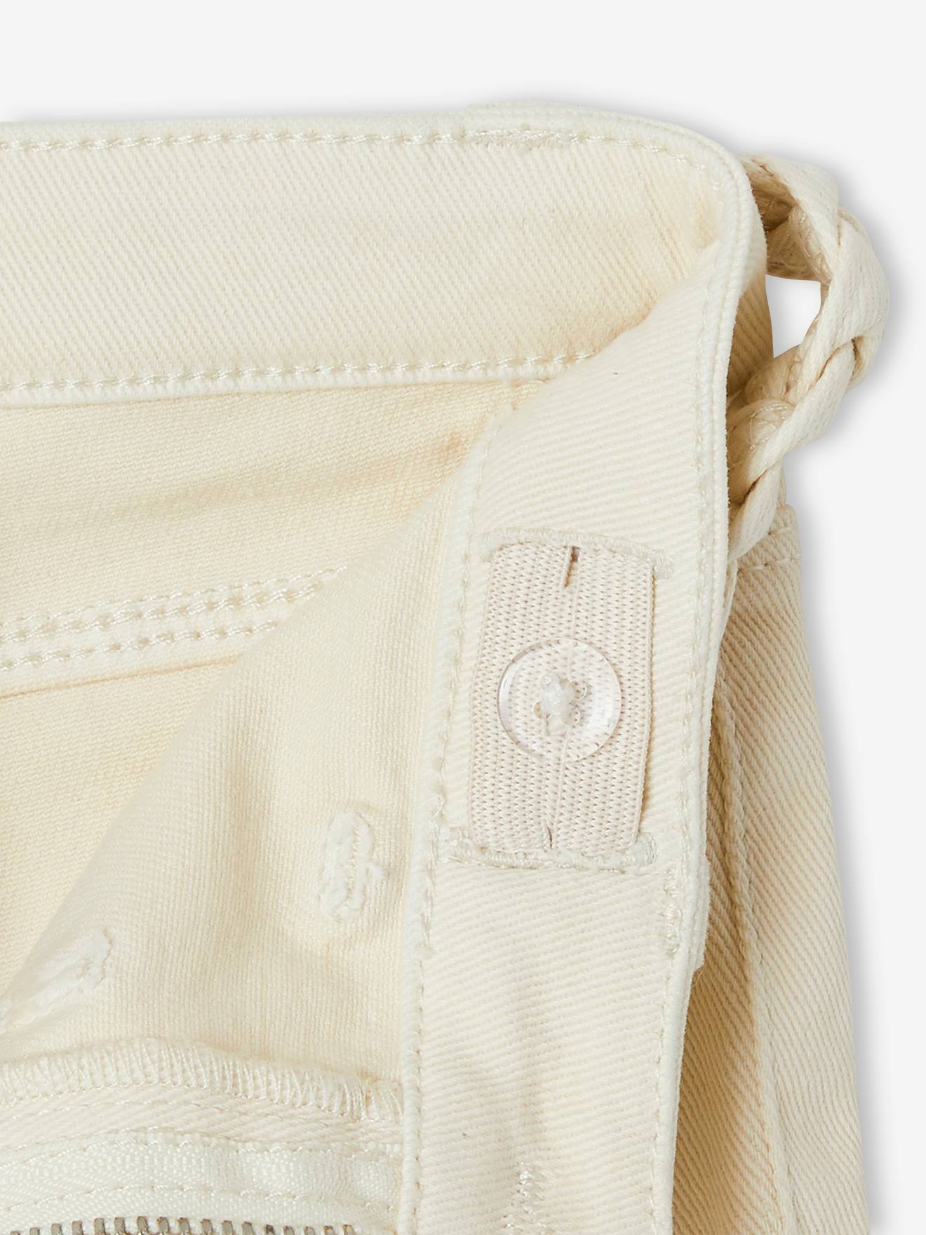 Calça boca de sino com cinto trançado elegante para meninas, cor cru