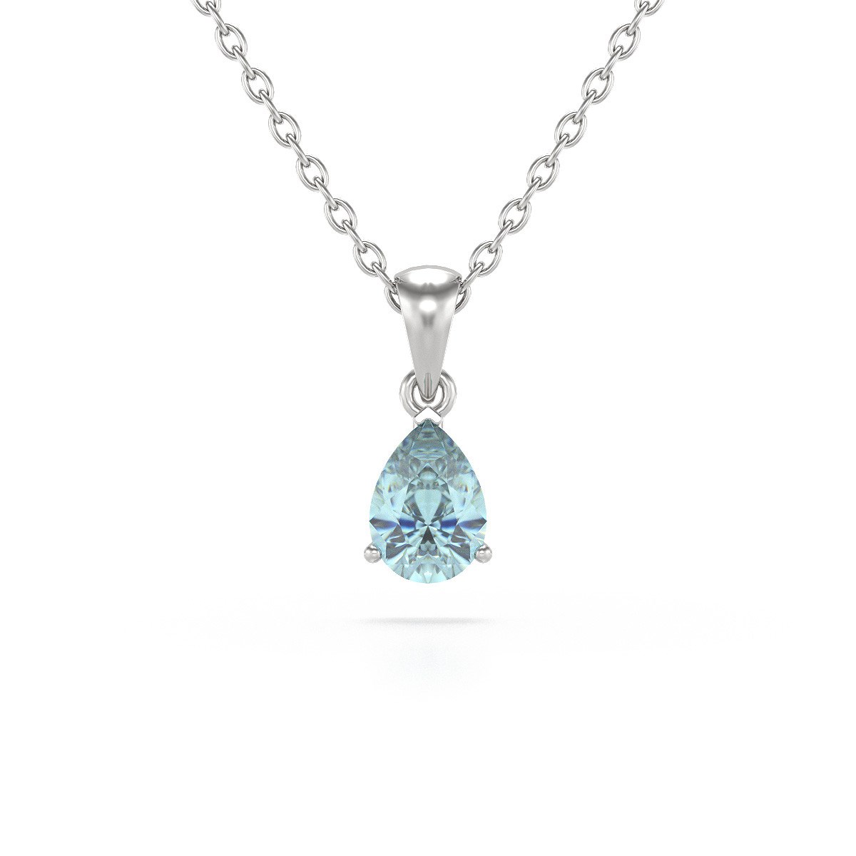 Collier Pendentif Or Blanc Aigue-Marine Chaine Or incluse 0.49grs