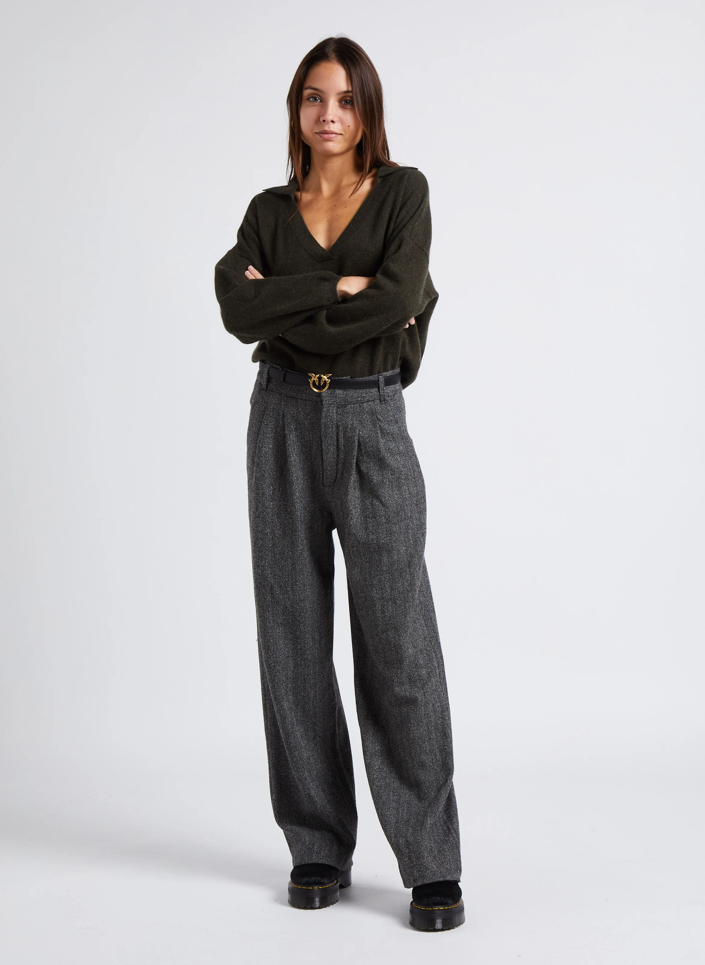 MOE - Pull ample col classique en cachemire | Vert