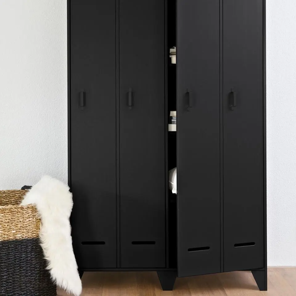 WOOOD Stijn Kledingkast 2-Deurs - Grenen - Zwart - 103x187x40