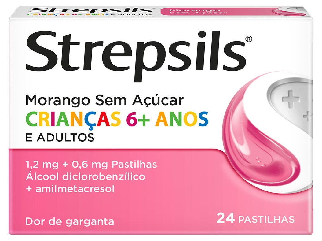 PASTILHAS STREPSILS MORANGO SEM AÇÚCAR 24UN