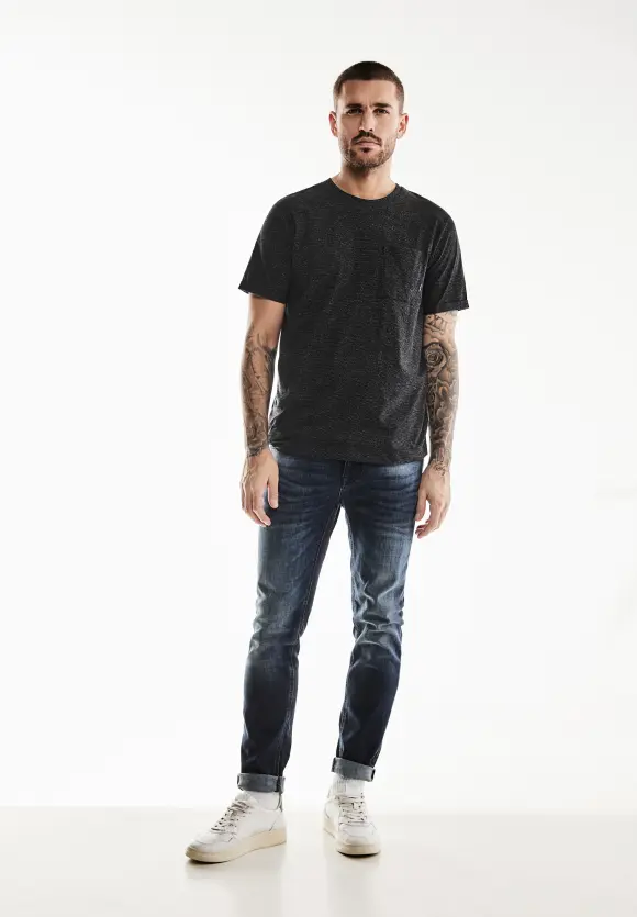 T-Shirt mit feinen Streifen - faded black