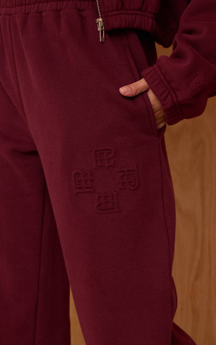 Rouge Vin Jogging Large À Jambes Évasées Avec Broderie Plt