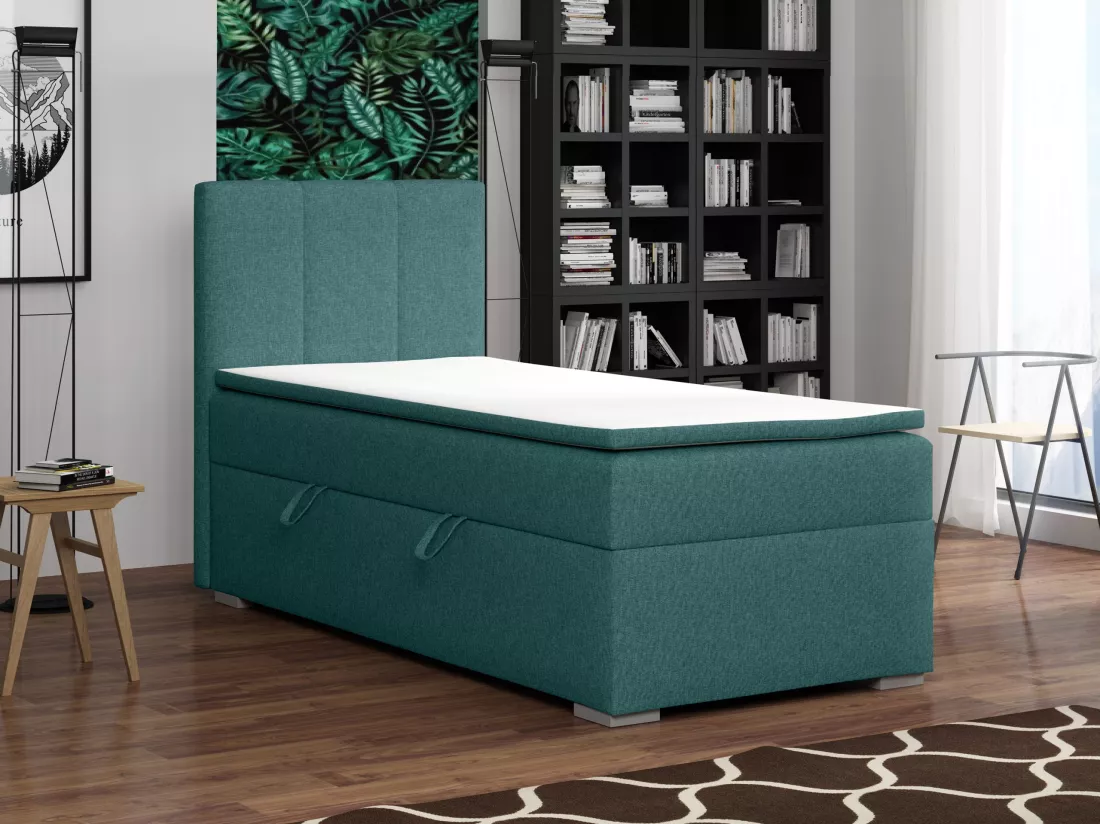 LIT SIMPLE avec tiroir de rangement et surmatelas, côté gauche Monaco Mini 90x200 cm, Lux 30 (Bleu-vert)