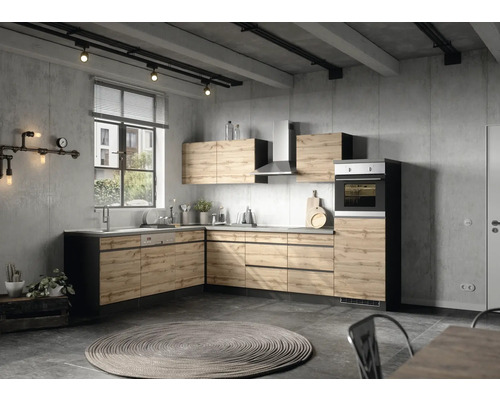 Held Furniture hoekkeuken zonder apparatuur PISA 300 cm wild eiken mat gedemonteerd omkeerbaar model 1130.6310
