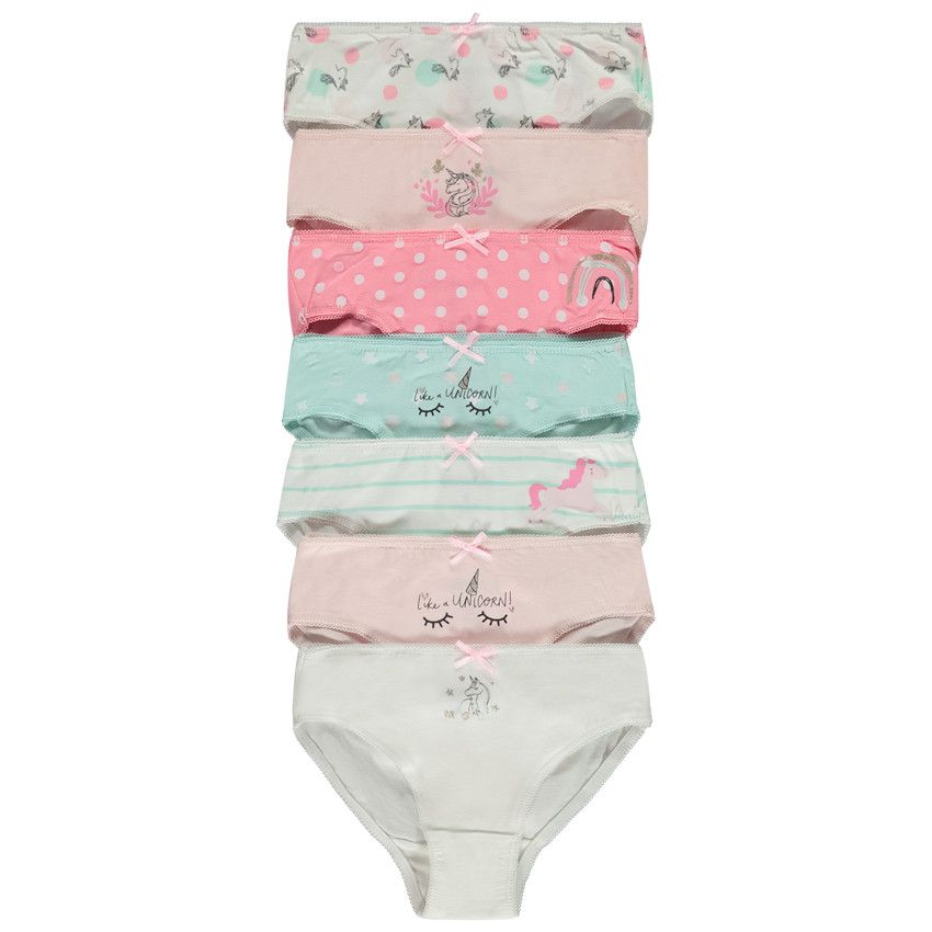 Lot de 7 culottes fantaisie licorne pour fille - Ecru