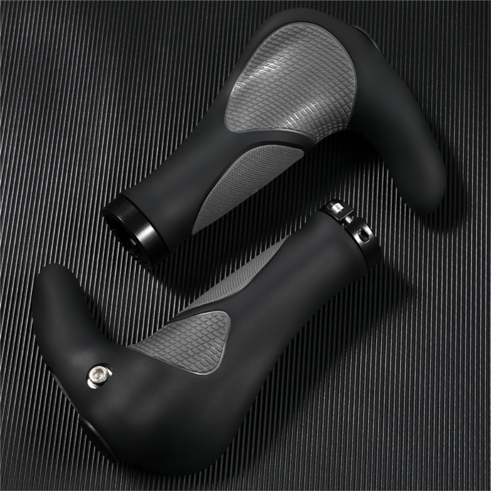 (2er Set) Ergonomischer Fahrrad Mountainbike Lenker Hörner Griff - Schwarz / Grau