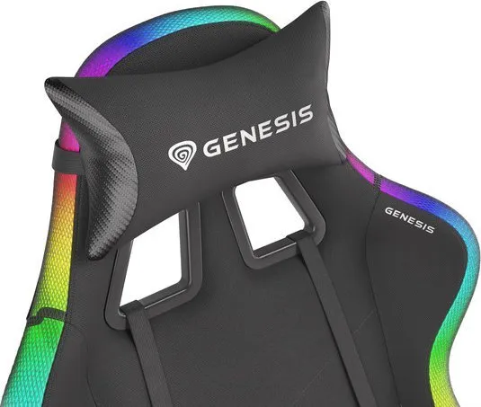Genesis Trit 500 RGB - Stol - ergonomisk - lænestol - armstøtter - T-formet - vippe - drejeled - tekstil, PU syntetisk læder - sort