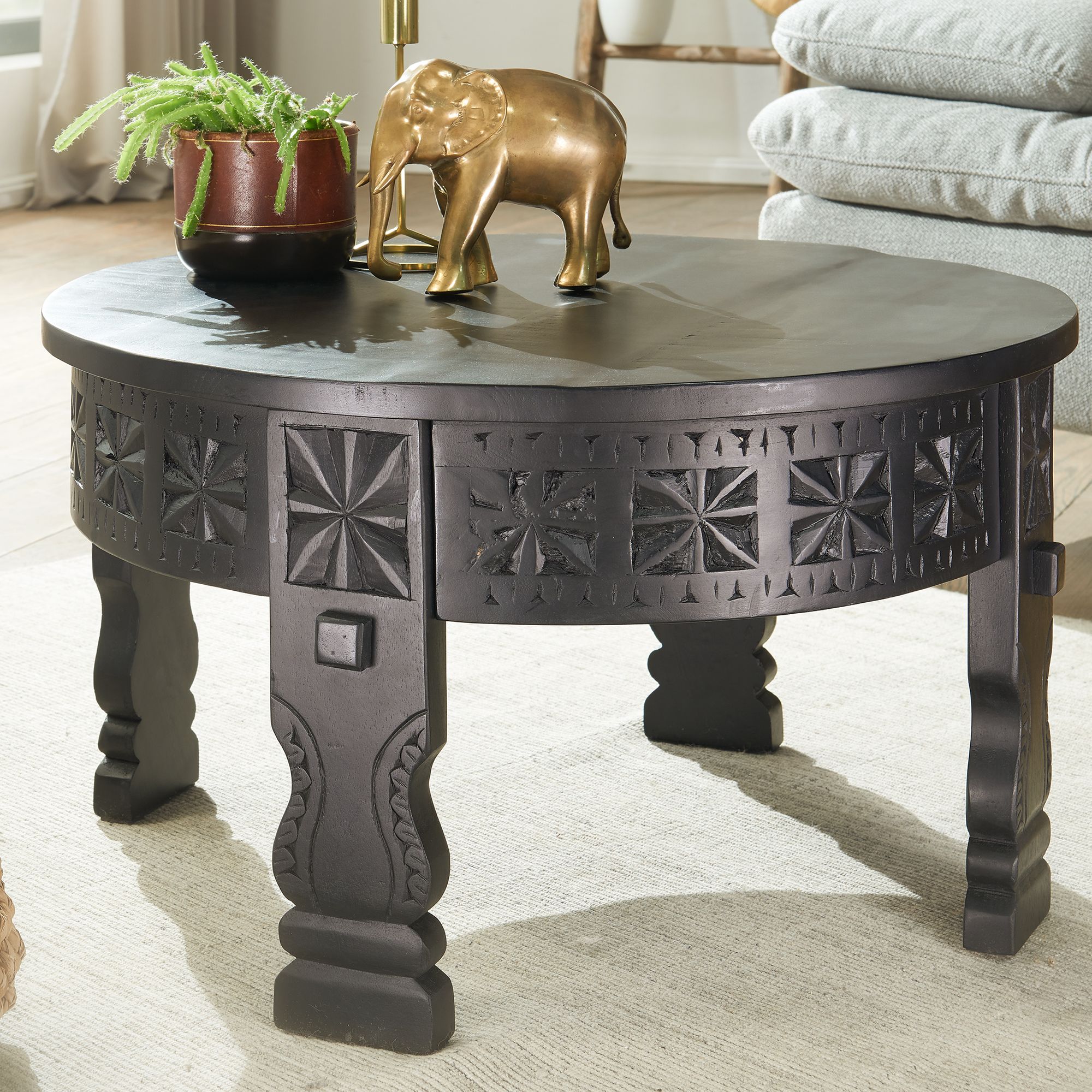 KADIMA DESIGN Orientalischer Couchtisch, Schwarz lackiertes Massivholz, Handgefertigt