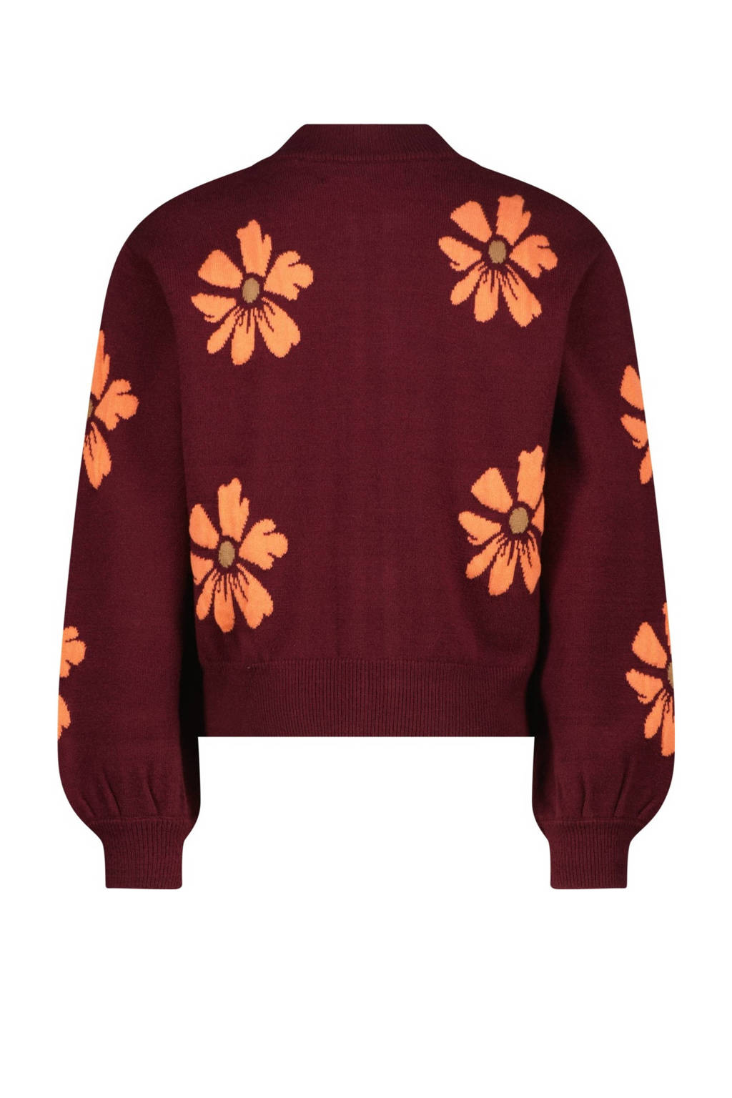 Vingino gebloemd fijngebreid vest Maniek wijnrood/oranje