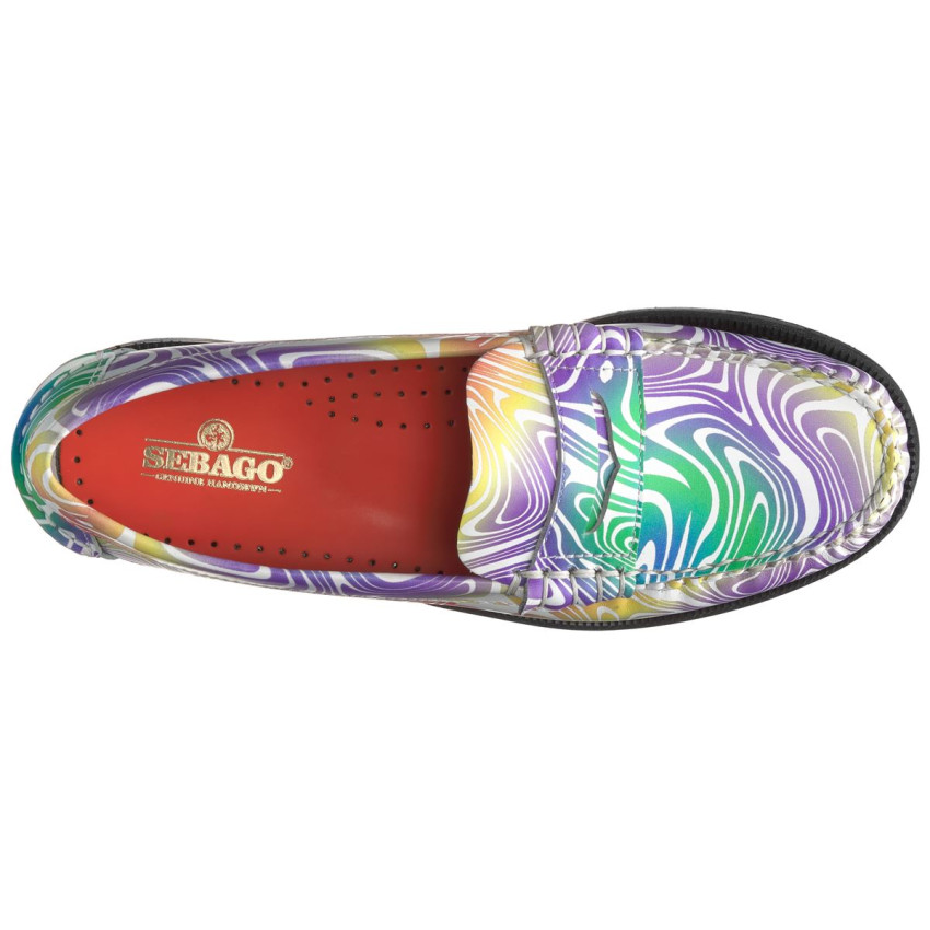DAN PRINTED WHITE MULTI-Mocassin pour femme en cuir pleine fleur