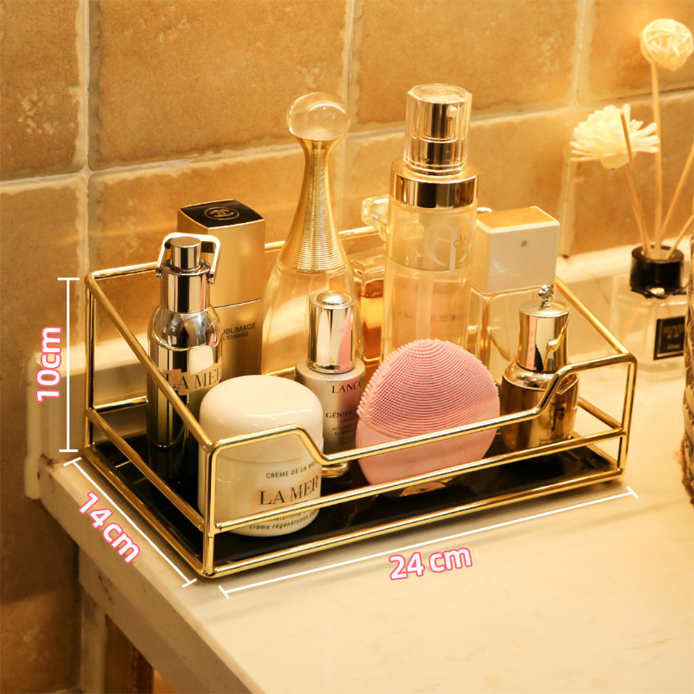 (24x14x10cm) Metall Beauty Make Up Organizer Aufbewahrungs Ständer - Gold