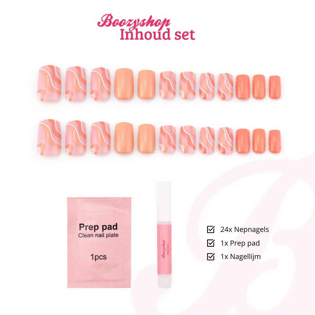 Press On French Nails Orange Waves