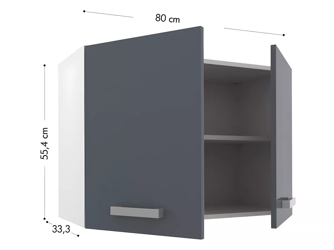 Cuisine complète - Avec plan de travail 180 cm - Gris brillant et Blanc - TRATTORIA